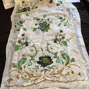 Vintage Velvet Cut Floral Silk Shawl with Beaded Tassels (74”x20”). Gently worn.